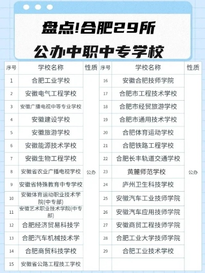 合肥有多少所公办技校? 合肥有多少所公办技校?