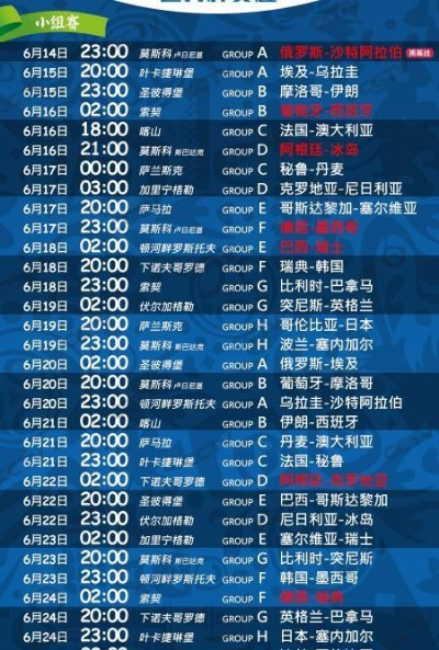 直播世界杯,今天日程表! 直播世界杯,今天日程表!
